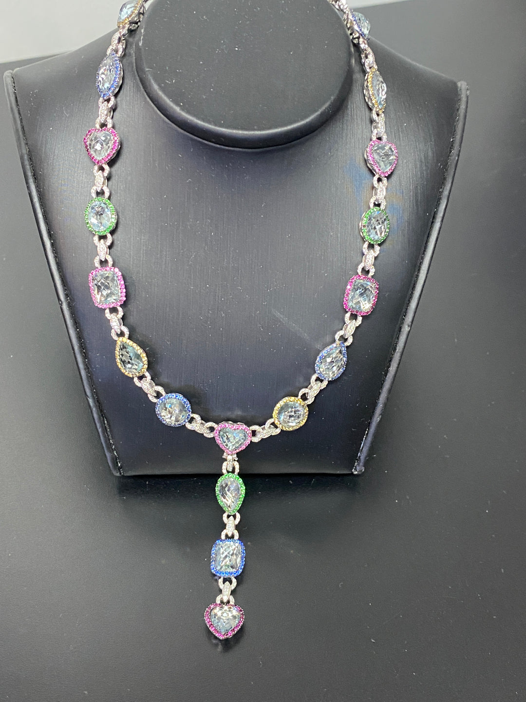 Lariat 46.50 CTS Aquamarine Sapphire and Diamond Necklace 18K White Gold