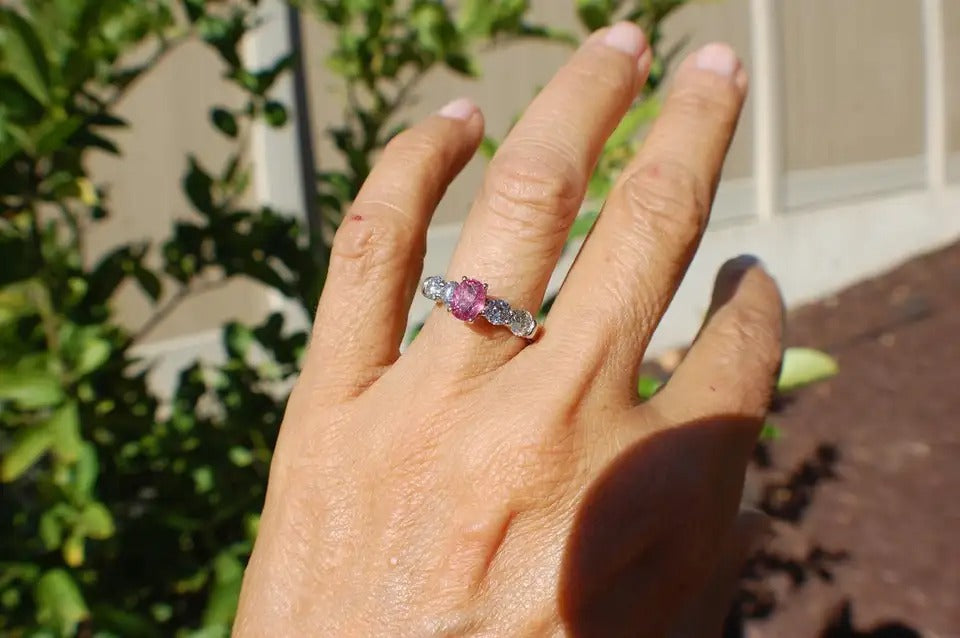 Pink Sapphire and Diamond 5-Stone Engagement 2.20 Carat Solitaire Ring