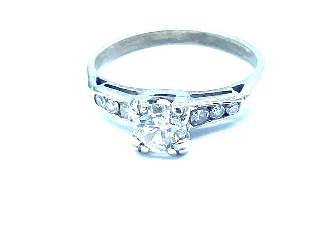 Vintage White Gold Engagement Ring Set .83 Carat