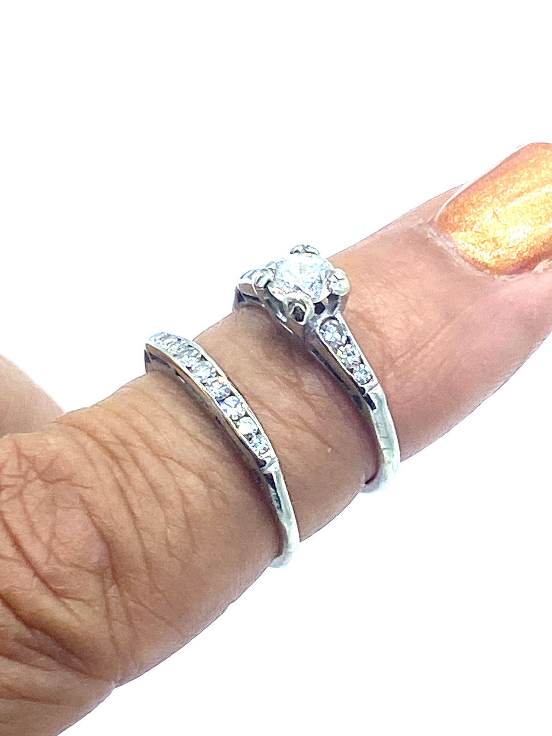 Vintage White Gold Engagement Ring Set .83 Carat
