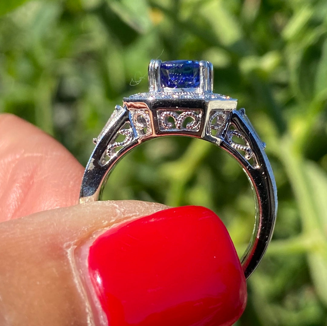 Halo Tanzanite and Diamond Ring, 2.70 Carat VS Quality 18 Karat