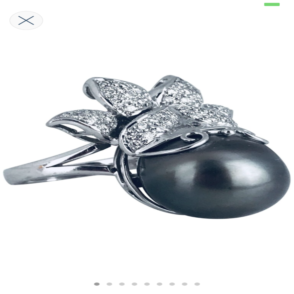 AAA Diamond and Tahitian 14.11 MM Pearl Ring 1.50 Carat
