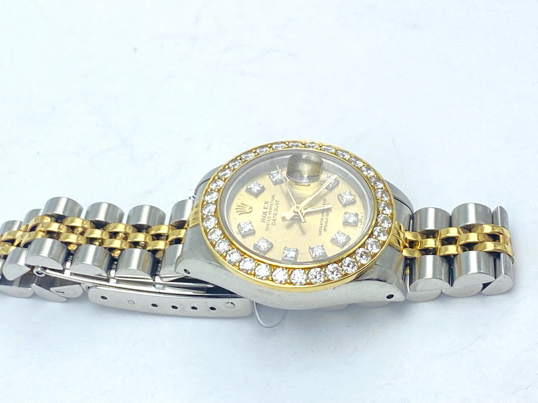Rolex 69173 Ladies Datejust 2-Tone Watch 2.00 ct Bezel