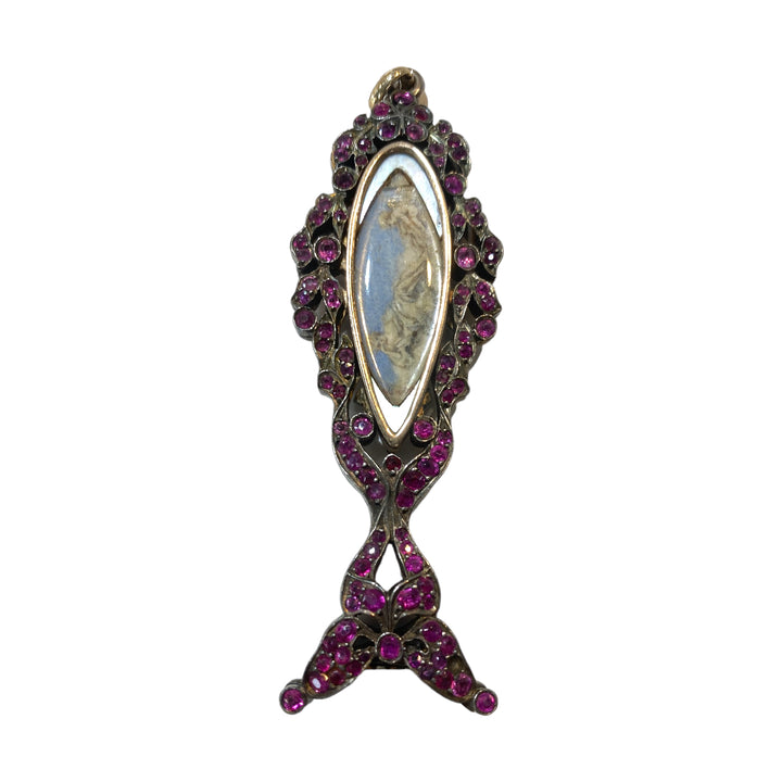 Art Deco 1800’s Ruby Picture Pendant with Lady & Angel
