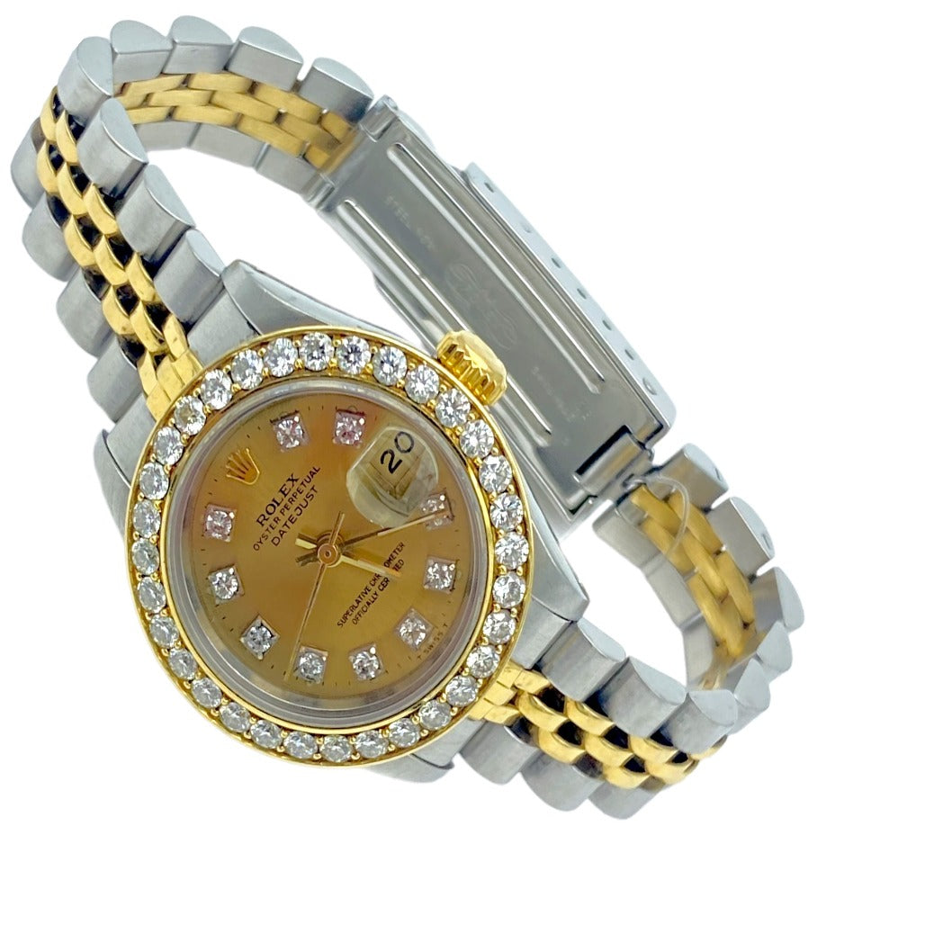 Rolex 69173 Ladies Datejust 2-Tone Watch 2.00 Ct Bezel