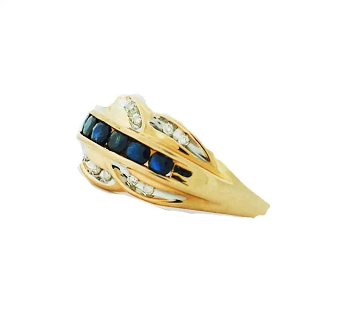 14 Karat Yellow Gold Sapphire and Diamond Ring .57 Carat