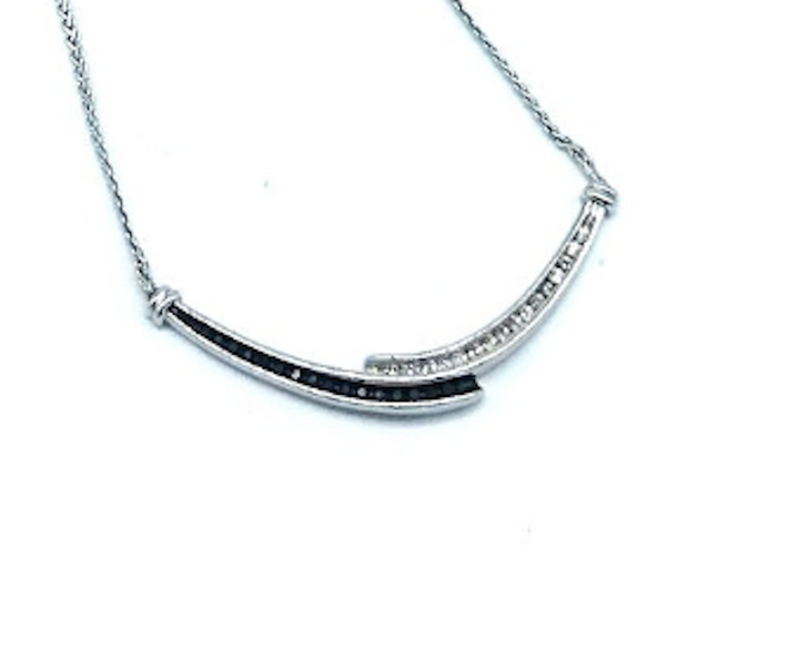 14K Black and White Diamond Necklace .38 Carat Contemporary