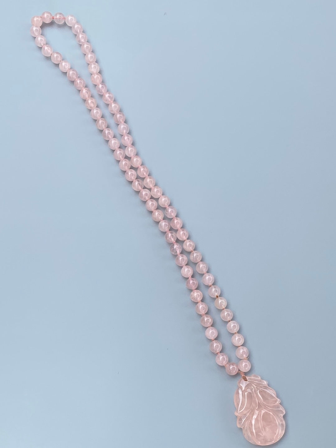 28" Pink Transparent Quartz Beads and Pendant