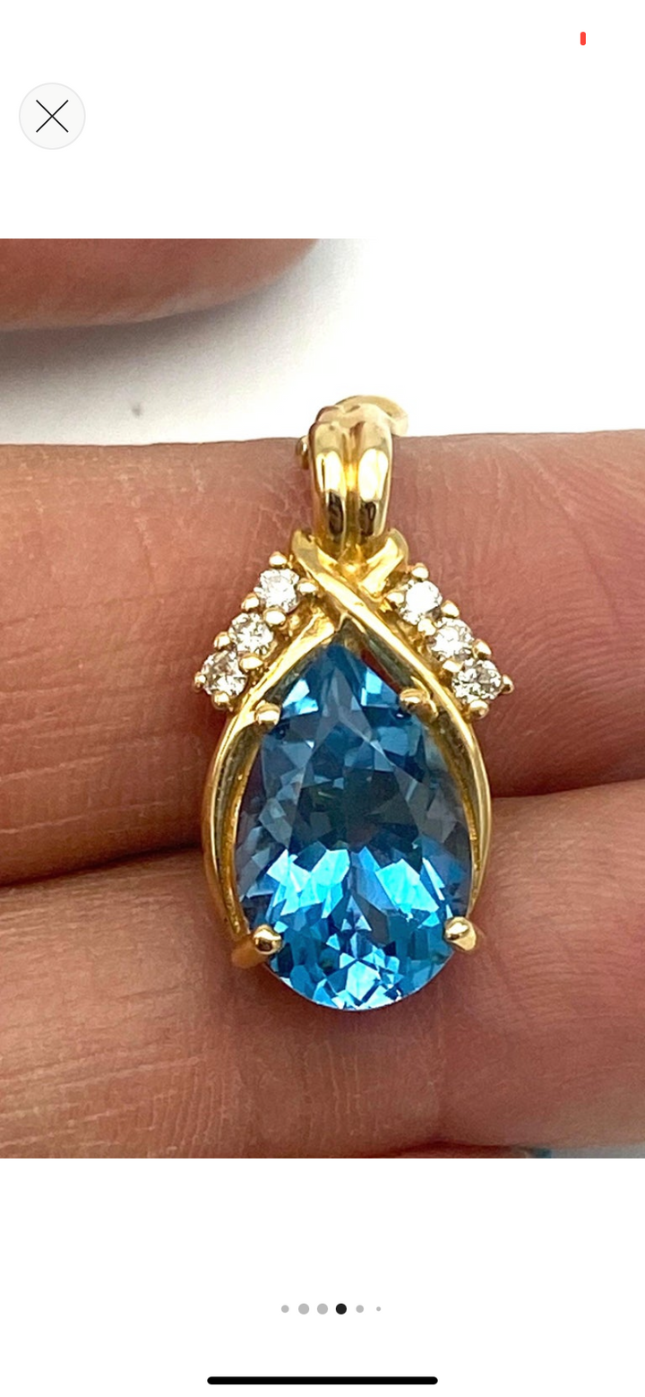 Swiss Blue Topaz Pendant Enhancer with Diamonds 14kt Yellow Gold, VS2-G