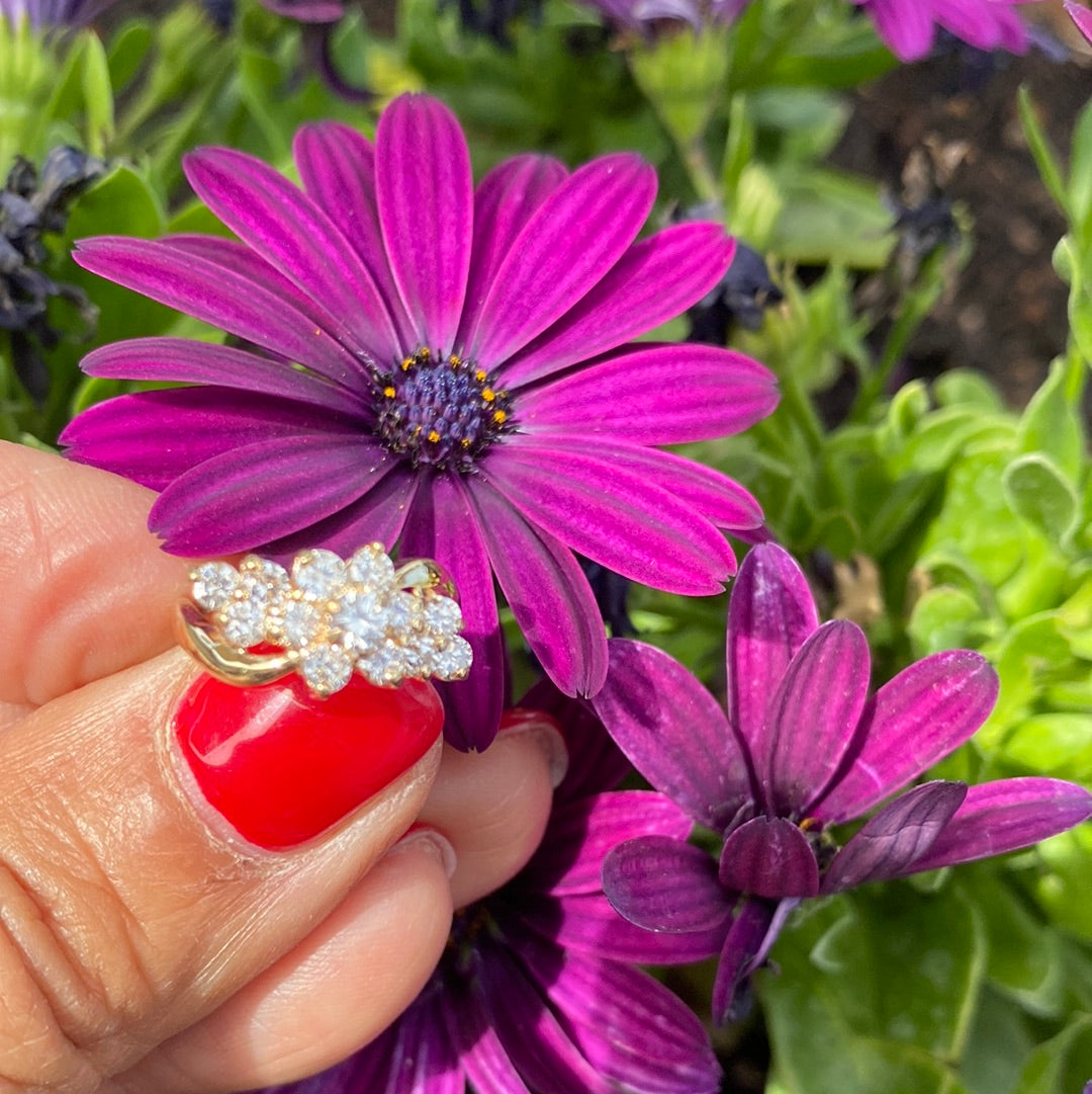 14K Yellow Gold Cocktail Cluster Diamond Ring .80 Carats VS-F color