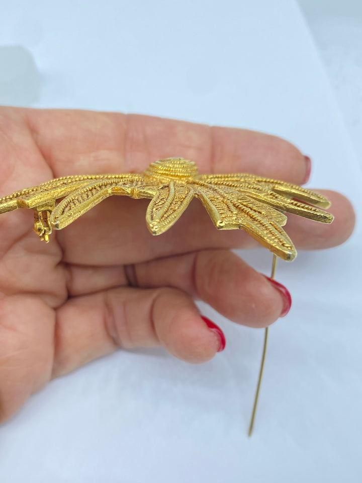 Dauplaise Brooch 1960's 10" Gold Statement Pin