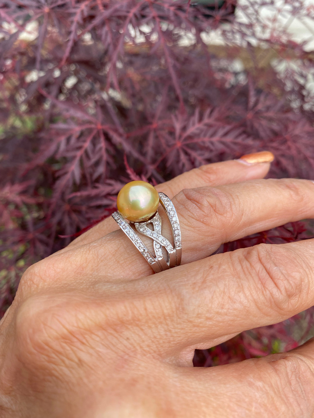 14Kt South Sea Pearl and Diamond Ring .87 Ct