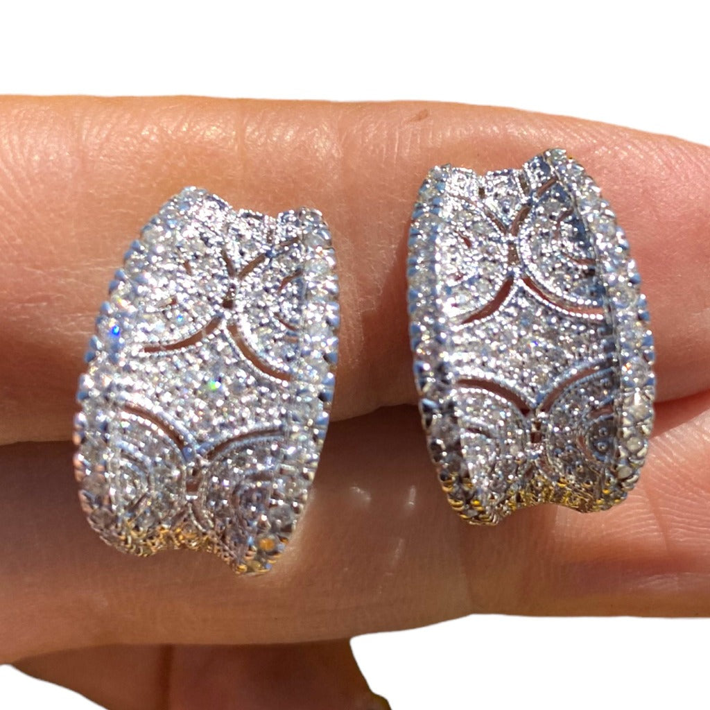 18k White Gold Diamond Shield Earrings .50 Carat