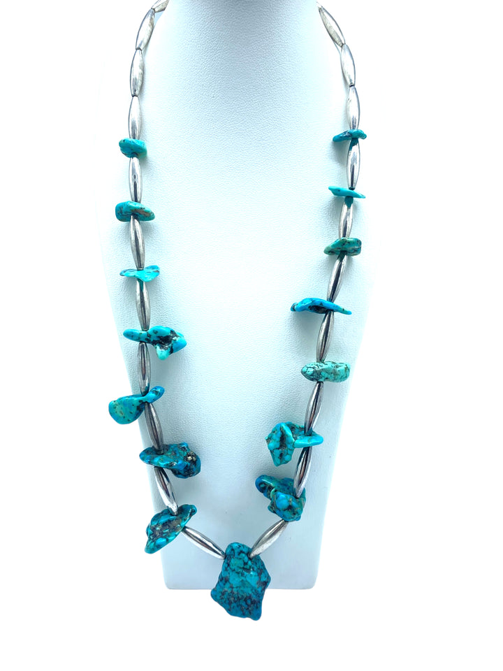 20" Sterling Silver Nugget Turquoise Necklace