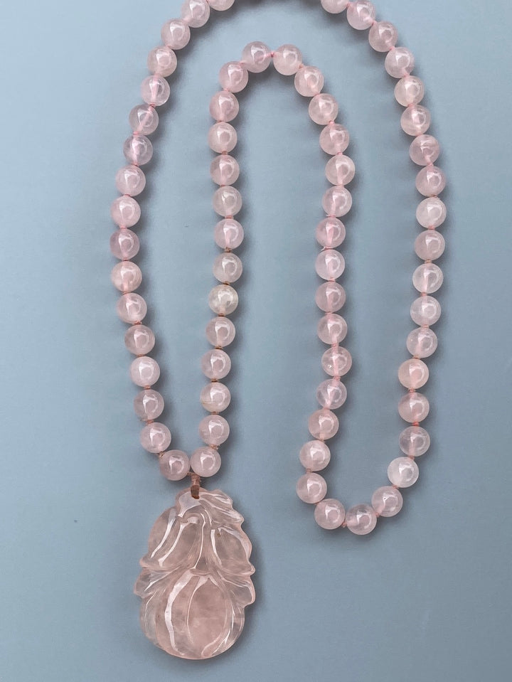 28" Pink Transparent Quartz Beads and Pendant