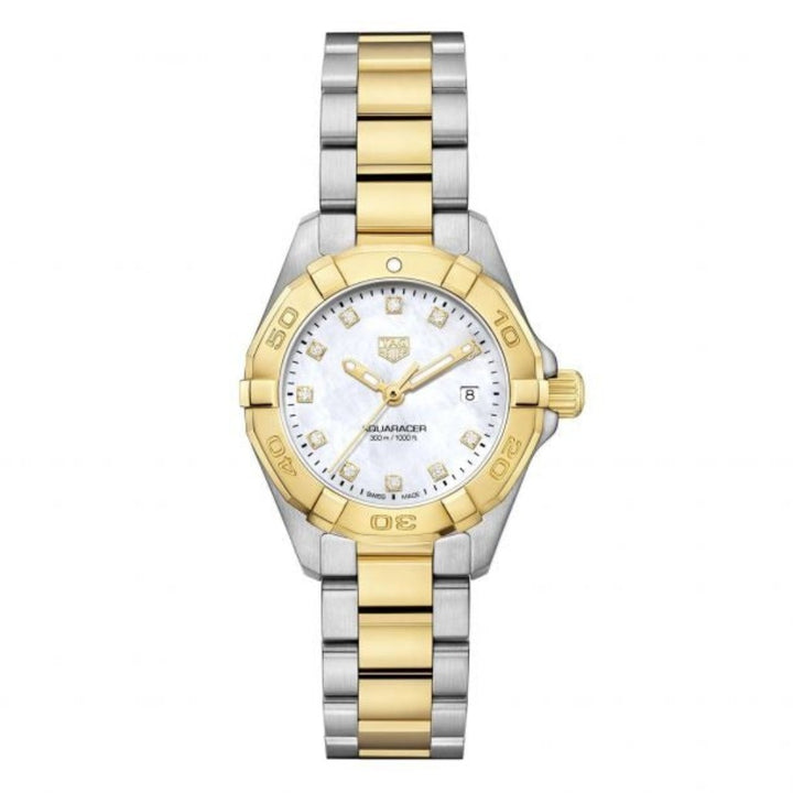 27M Tag Huer Aquaracer Diamond Watch 18K Gold Mother of Pearl