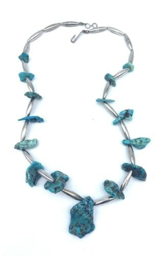 20" Sterling Silver Nugget Turquoise Necklace